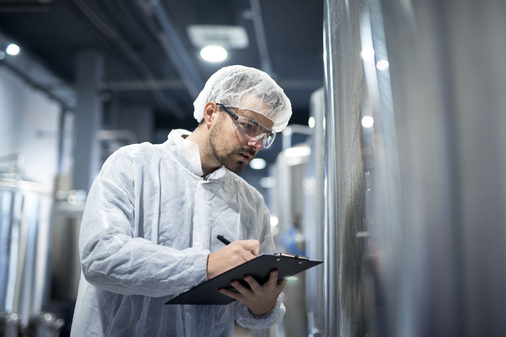 Quality control inspection at a food production facility
